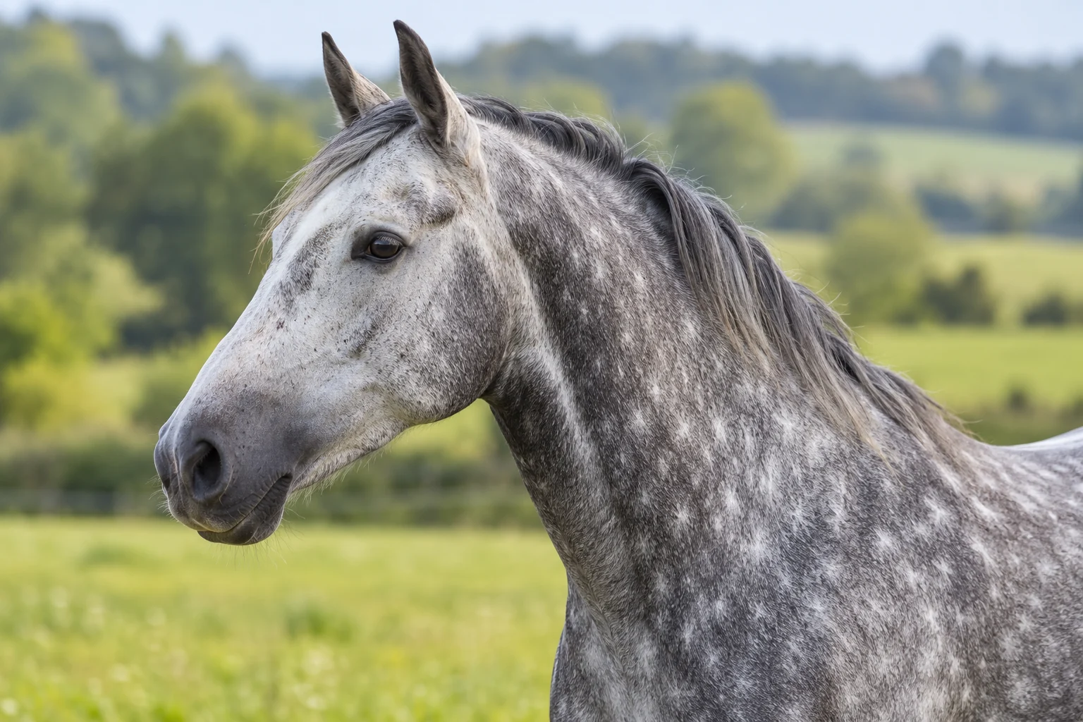 Retrato de un caballo tordo con detalle del pelaje